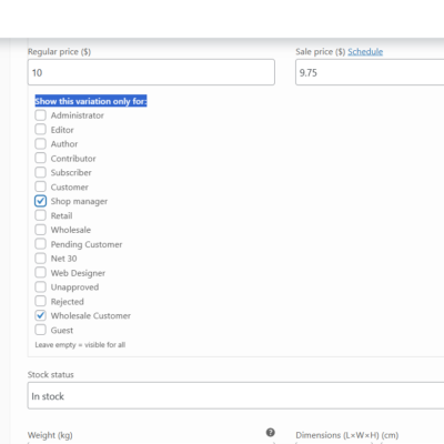 WooCommerce Hide  for Variations by User Roles